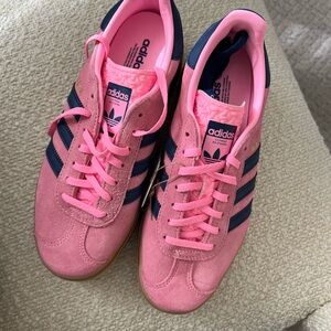 adidas Pink Gazelle Bold Suede Sneakers with Navy Stripes